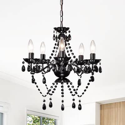 Black Acrylic Crystal Chandeliers 5-Light Modern Bedroom Chandelier