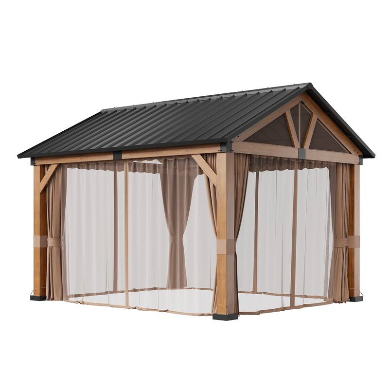 Clihome 10x12 ft Hardtop Outdoor Gazebo with Galvanized Steel Roof & Curtains, All-Weather Resistance, Easy Assembly
