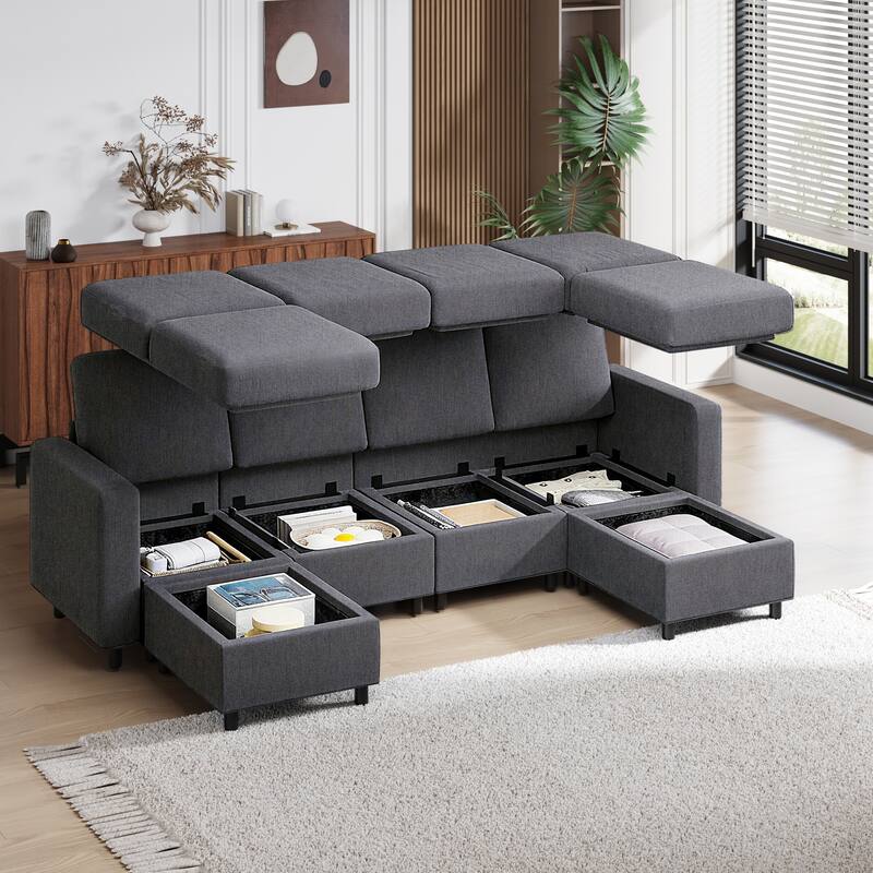 Erommy 6/7-Piece Modular Sectional Sofa – Reversible L-Shaped Couch with Hidden Storage, Space-Saving Living Room Furniture - Dark Gray - Symmetrical