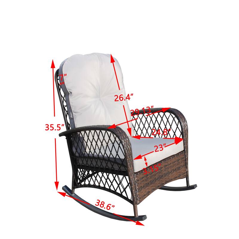 Outdoor Wicker Rocking Chair with Wide Seat, All- Weather Rattan Armchair for Poolside, Garden, Porch, Backyard