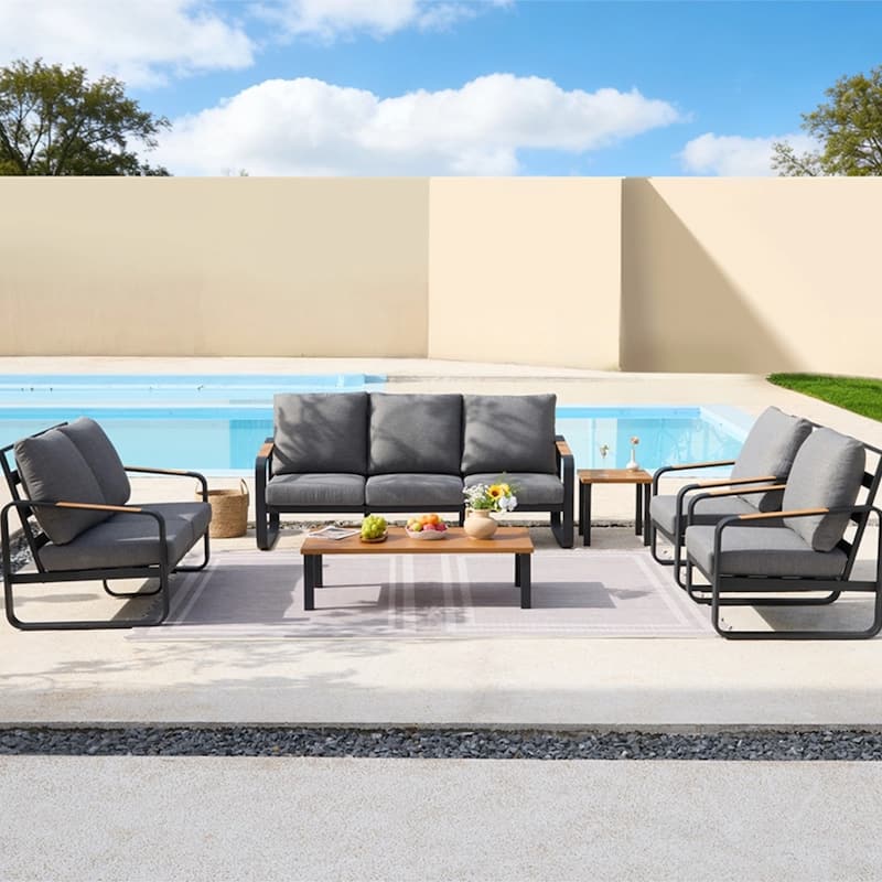 Outdoor Patio Conversation Sofa Set with Cushions - 6-PCS Sofa Set - Dark Gray