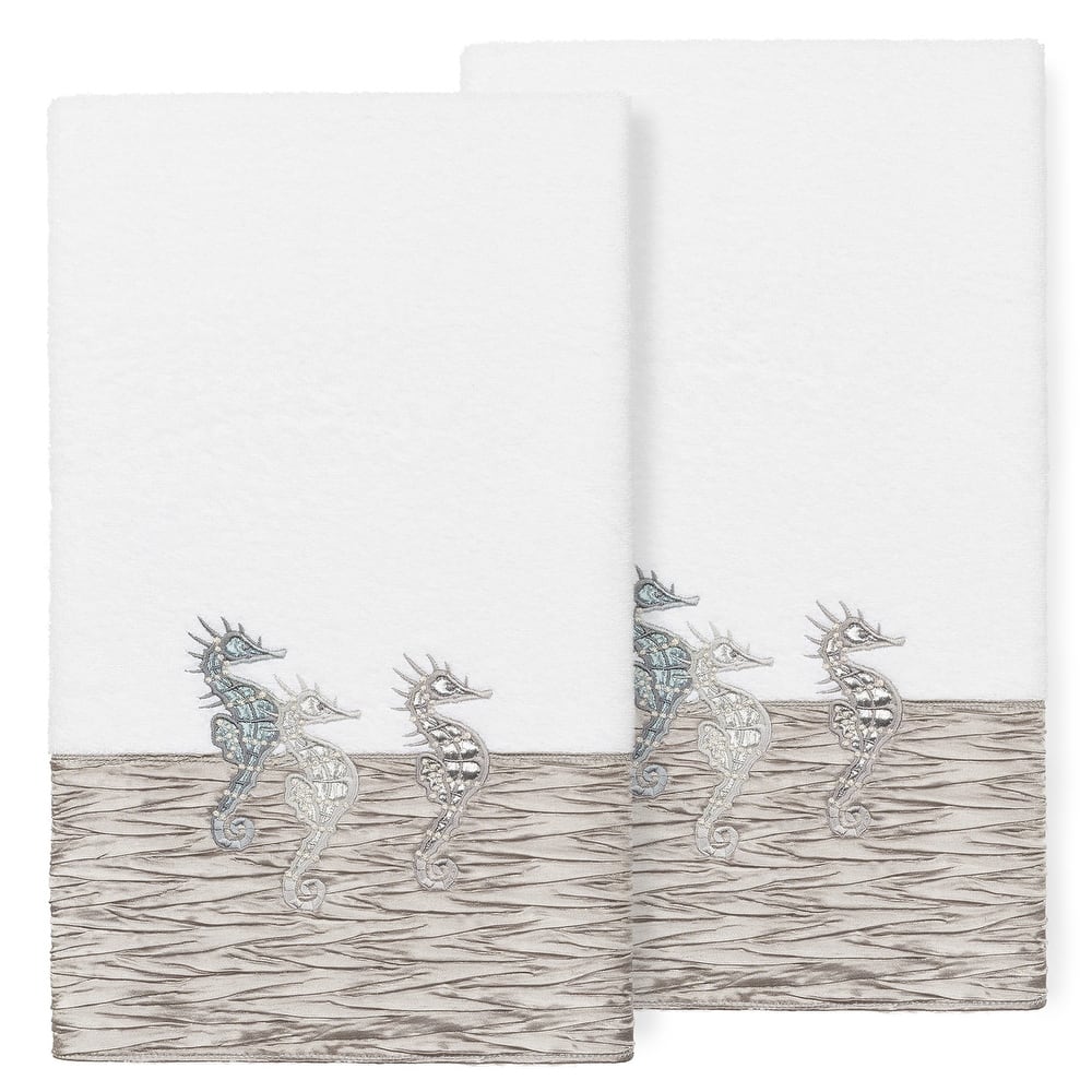 Authentic Hotel and Spa 100% Turkish Cotton Sofia 2PC Embellished Bath Towel Set