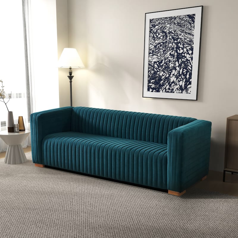 Ella Mid Century Modern Style Velvet Living Room Couch - Blue