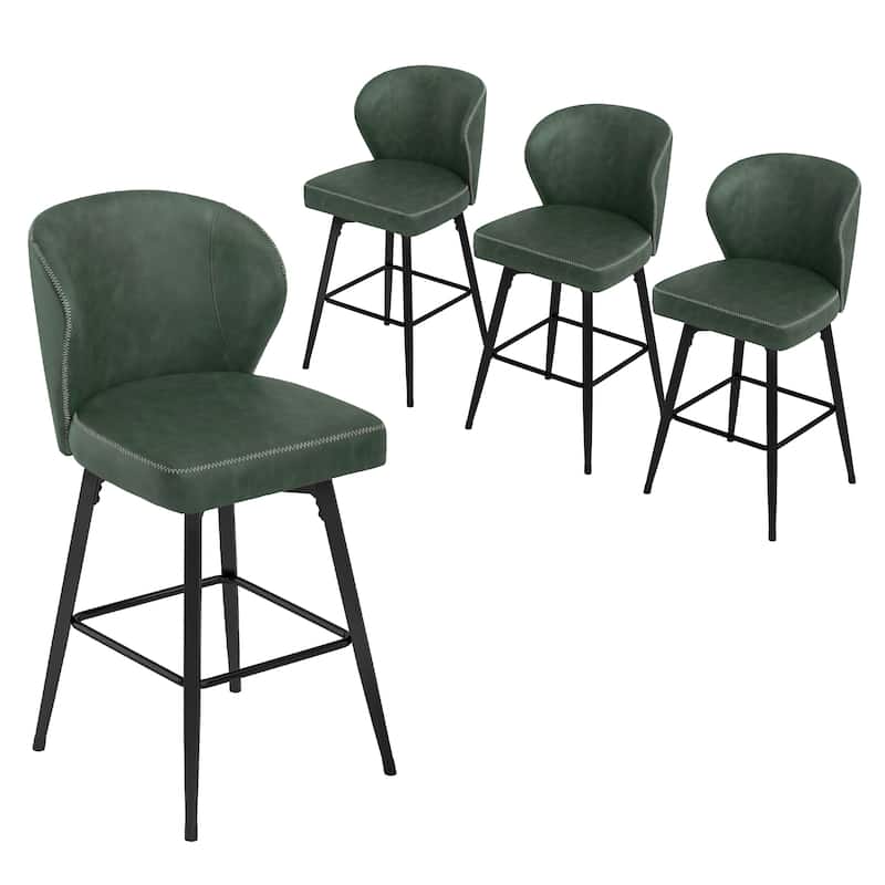 Modern Shell Back Swivel Bar Stool with Faux Leather Upholstered Seat and Metal Legs Counter Stool