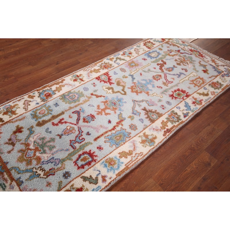 Light Blue Oushak Oriental Accent Rug Handmade Wool Carpet - 2'7"x 5'11"