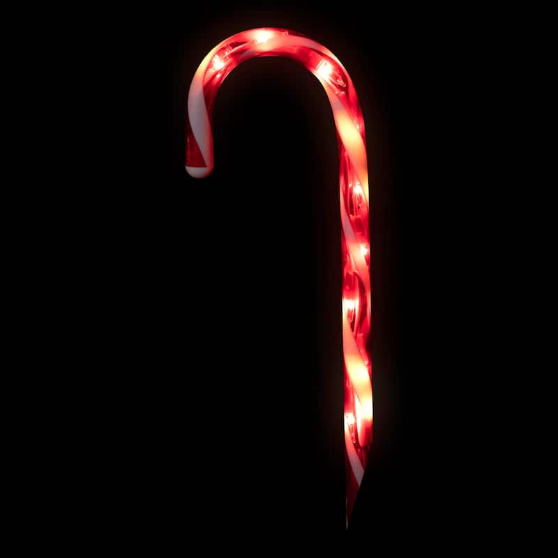 Lighted Candy Cane Christmas Pathway Markers 13.5' White Wire 10 - Red