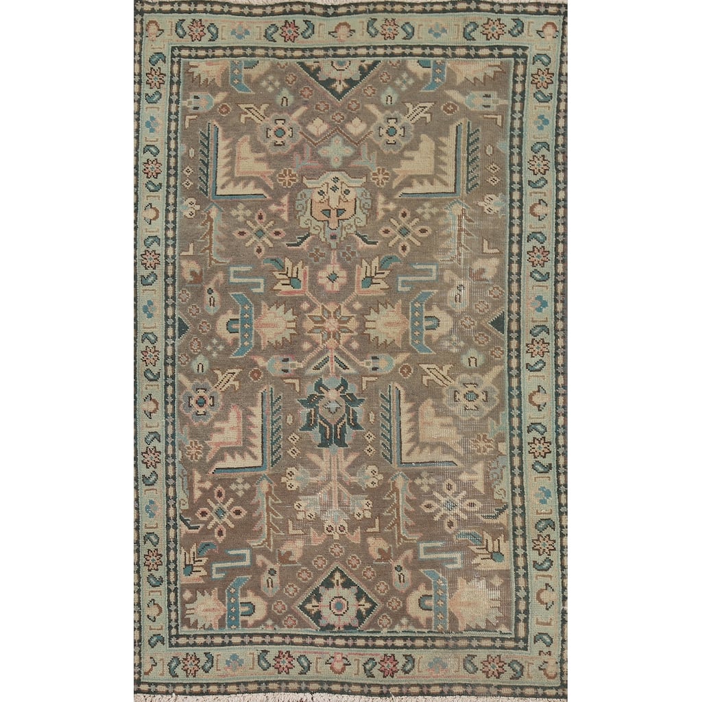 Geometric Tabriz Persian Vintage Accent Rug Hand-Knotted Wool Carpet - 2'7" x 4'10"