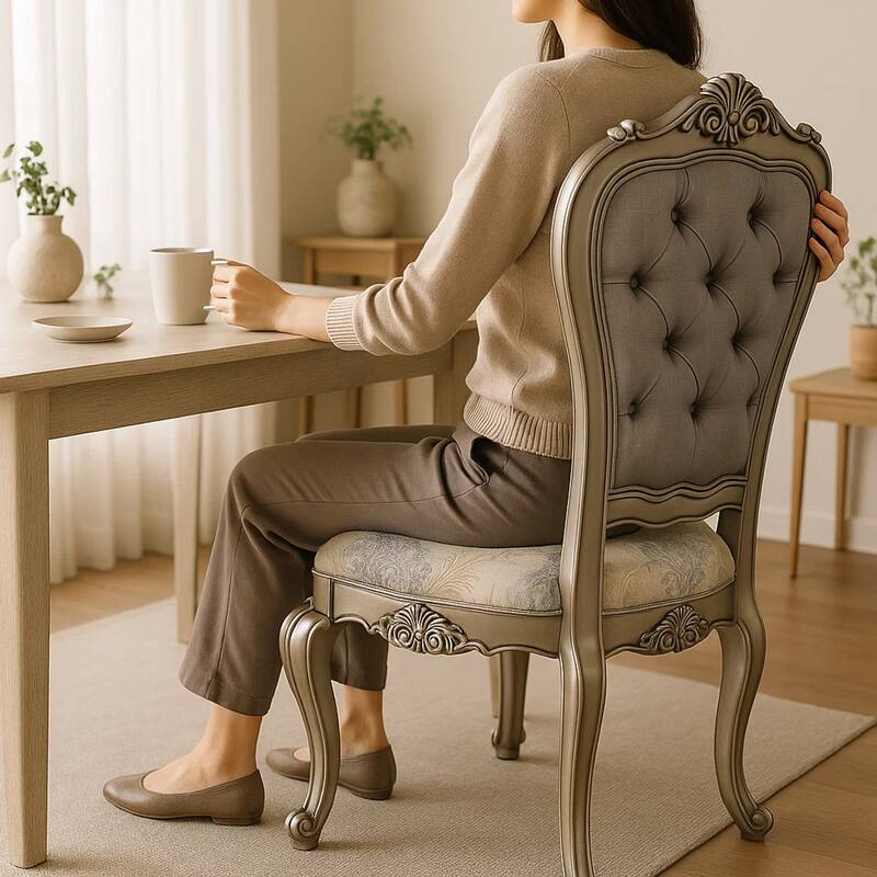 Aria 27 Inch Side Dining Chair Set of 2, Velvet, Antique Platinum Tone