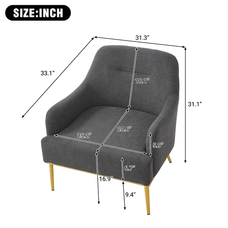 Modern Accent Chair Upholstered Armchair Single Sofa Chair with Curved Backrest and Gold Metal Legs for Living Room