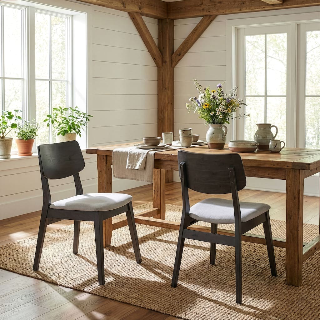 Set of 2 Astin Black Wood Chair with Light Grey Fabric Seat