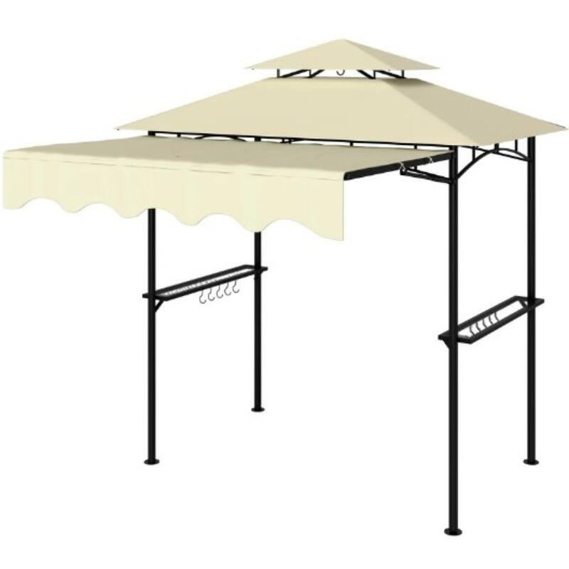 GDFStudio - Outdoor 8'x4.9' Double-Top Grill Gazebo with Adjustable Awning
