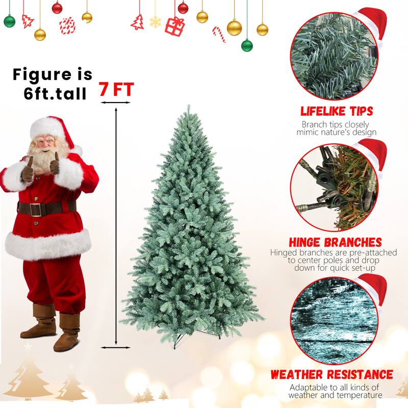 8FT Blue PE/PVC Christmas Tree-2458 Tips, Hinged Branch Design,Full Natural Look