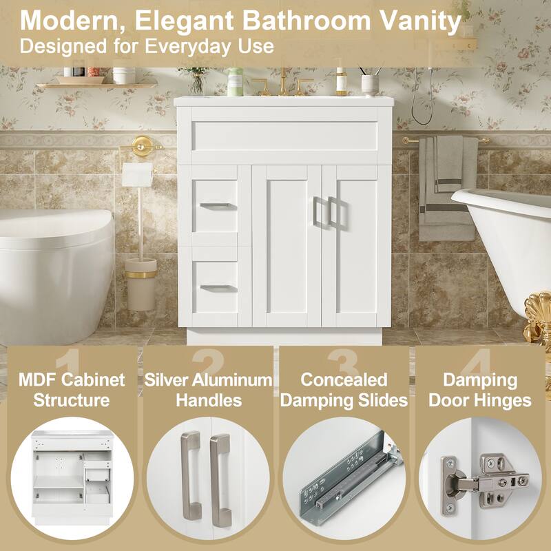 GDFStudio - Transitional Bathroom Vanity with Resin Sink, Adjustable Shelves, Soft-Close Doors & Hidden Drawers