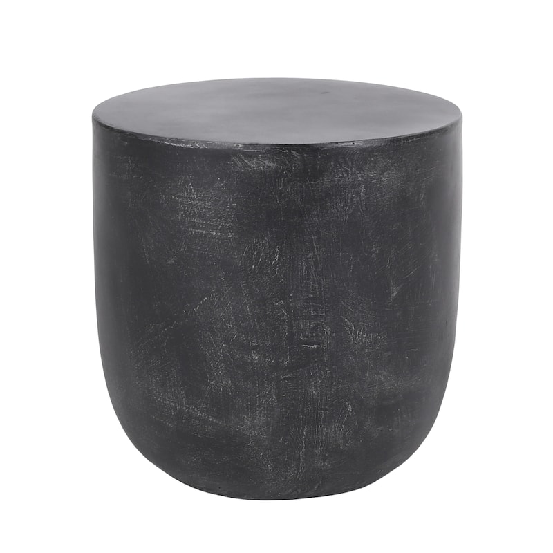 Roomfitters Outdoor Lightweight Concrete Side Table, Round Patio Accent Table, Black