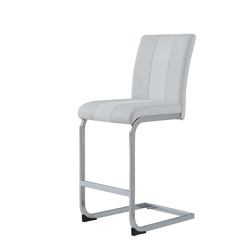 Altis White Bar Stools Set of 4 Modern Upholstered Rubberwood Bar Height Stools with Metal Footrest