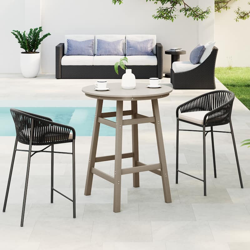 Polytrends Laguna Hdpe All Weather Outdoor Patio 35" Round Bar Table - Weathered Wood