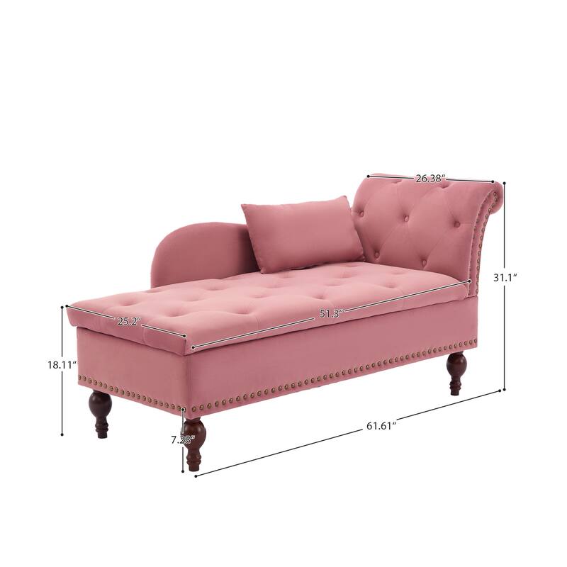 Velvet Chaise Lounge with a Storage Function, Tufted Cushions & Nailheads