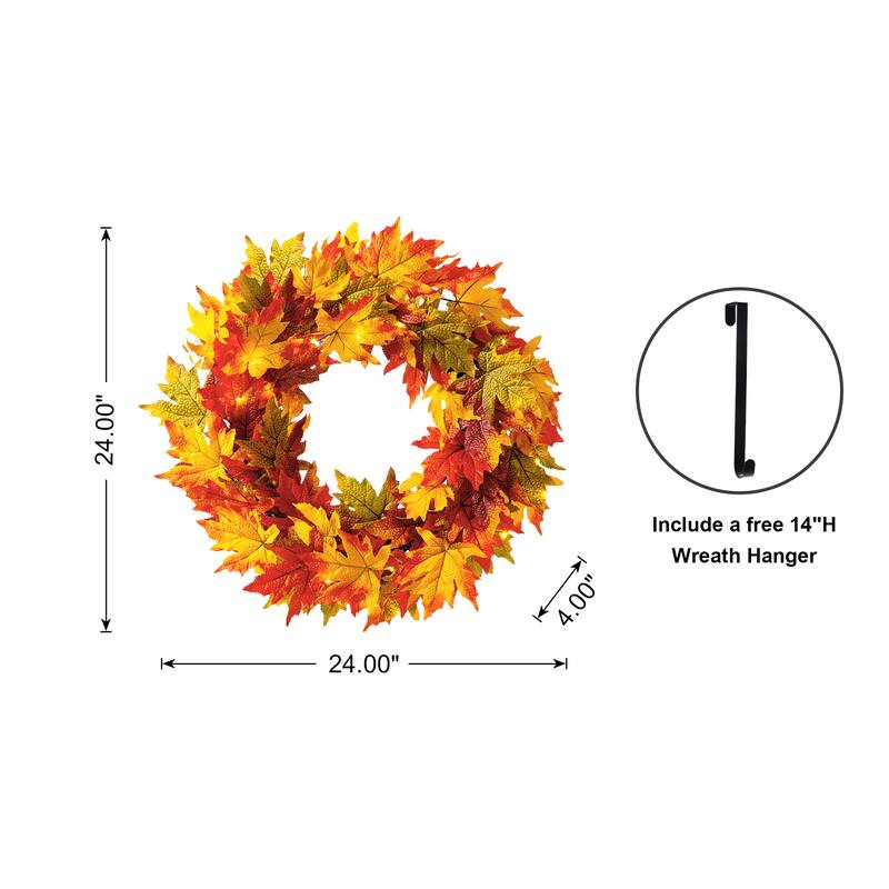 Glitzhome LED Lighted Fall Maple Leaves Wreath/Garland with Timer
