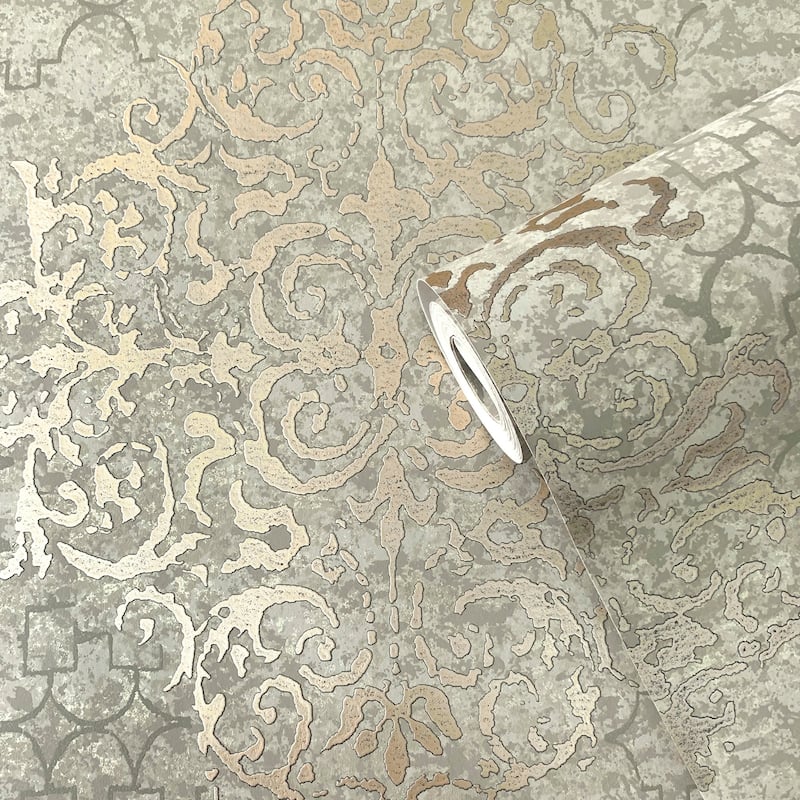 Galerie Wallcoverings Lustre Collection Embossed Damask Non-woven Metallic Wallpaper Roll