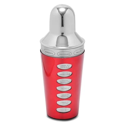 Curata Red Double Wall Stainless Steel 24 Ounce Recipe Cocktail Shaker