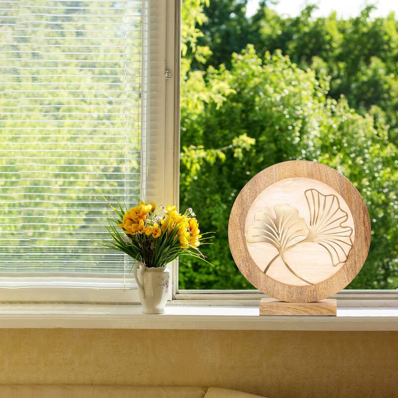 River of Goods Round Decorative Stained Glass Mango Wood Stand - 13" x 3" x 14"