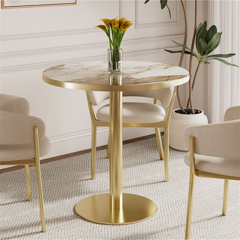 Modern Dinning Table Bistro Tulip Table with Faux Marble Top & Metal Frame Diameter