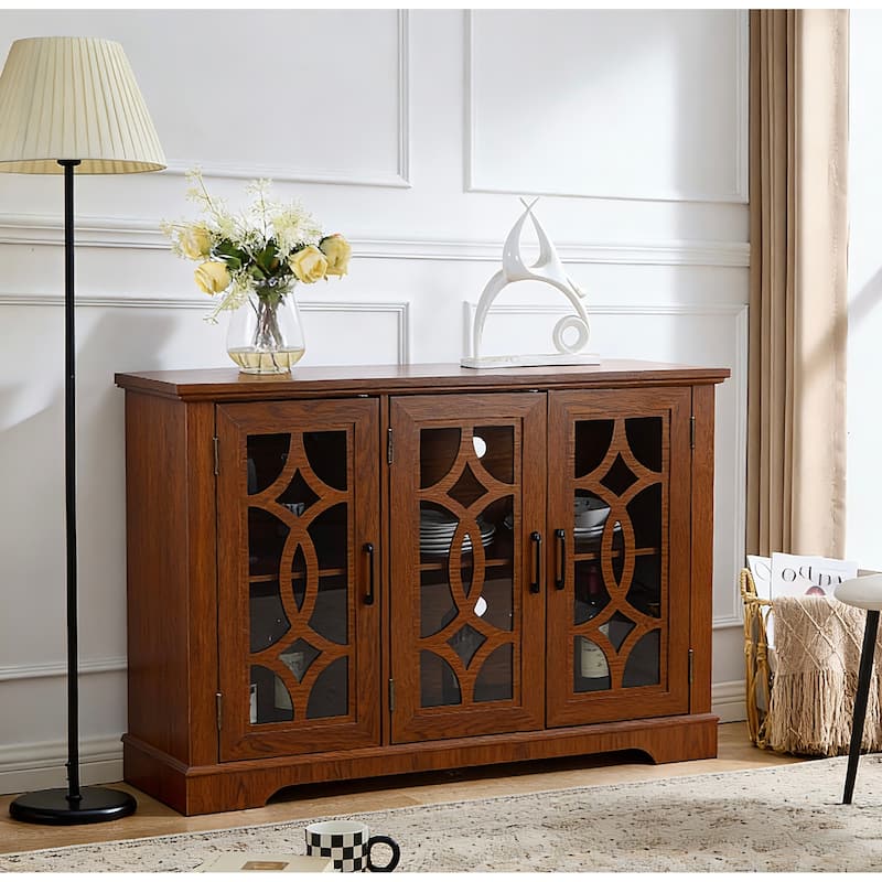 Spacious size sideboard 3 clear tempered glass doors buffet with adjustable shelf