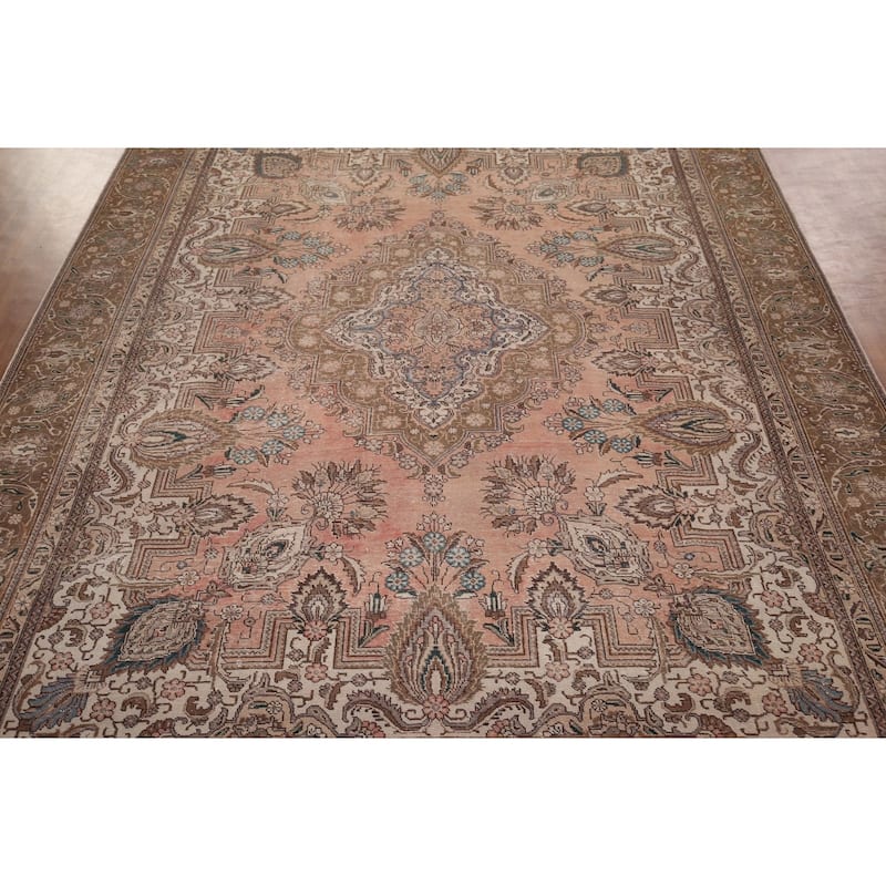Distressed Tabriz Persian Vintage Rug Hand-Knotted Wool Carpet - 9'5" x 12'3"