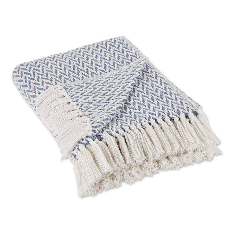 Stone Handloom Chevron Throw - Stonewash Blue