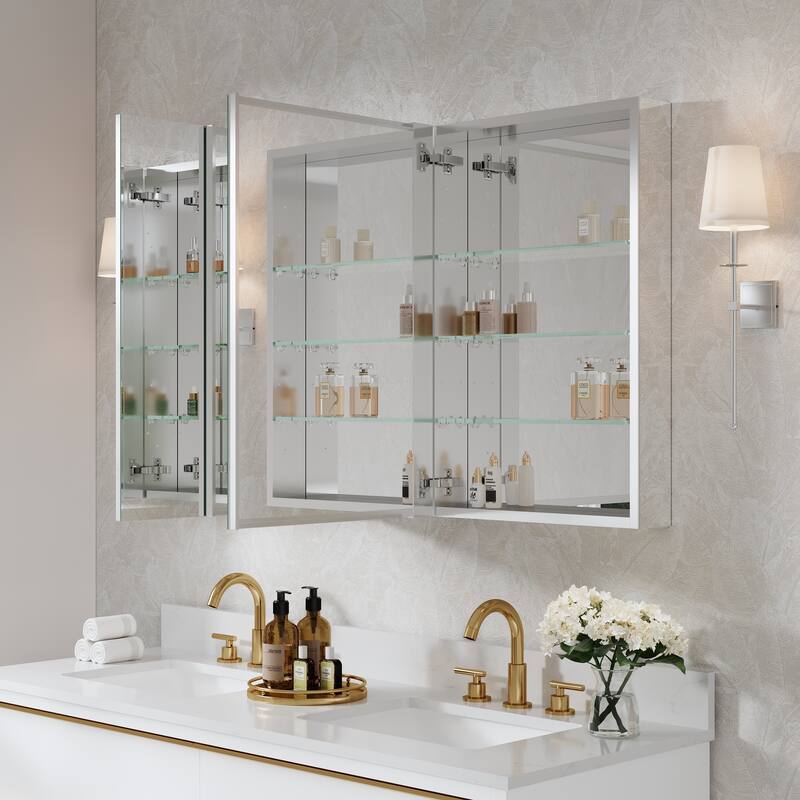 52"W X 30'H Bathroom Recessed or Surface Wall Mount Medicine Cabinet With Adjustable Glass Shelves