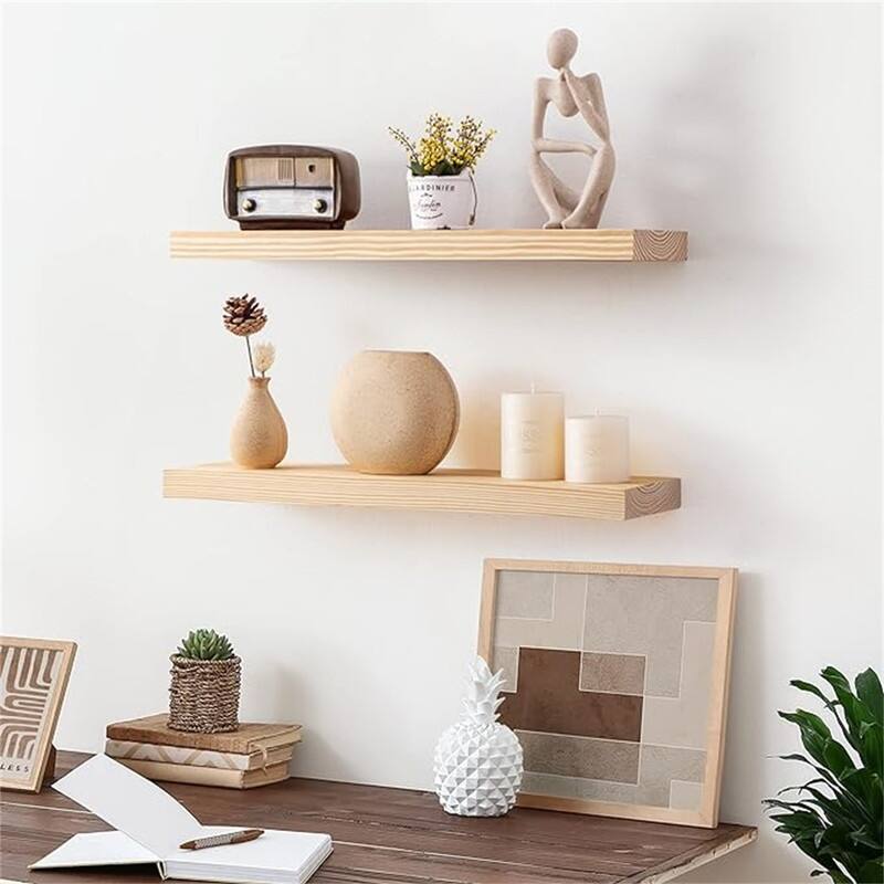 Floating Shelves - Farmhouse Natural Rustic Wooden Wall Shelf Set of 2-24 Inch Storage - 24"D x 6.7"W x 1.4"H