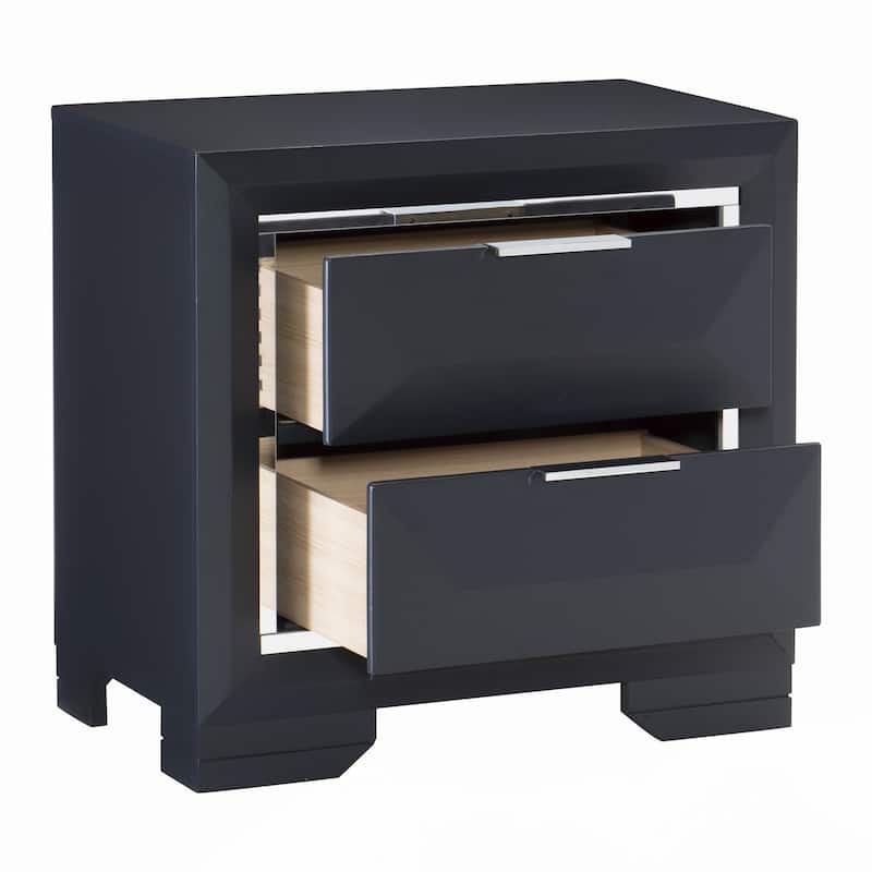 Modern Nightstand of Two Drawers Beveled Acrylic Trim 1pc