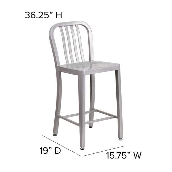 dimension image slide 3 of 9, 2 Pack 24'' High Metal Indoor-Outdoor Counter Height Stool w/ Vertical Slat Back