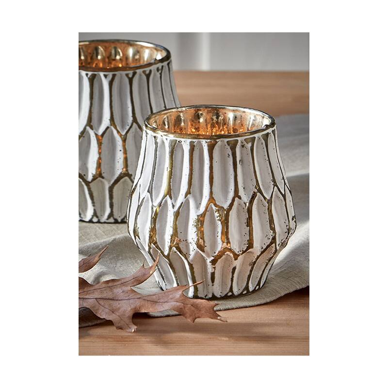 White Aria Glass Tealight Candle Holder, 3.9L x 3.9W x 3.9H inches, Decorative Tabletop Mantel Centerpiece Wedding