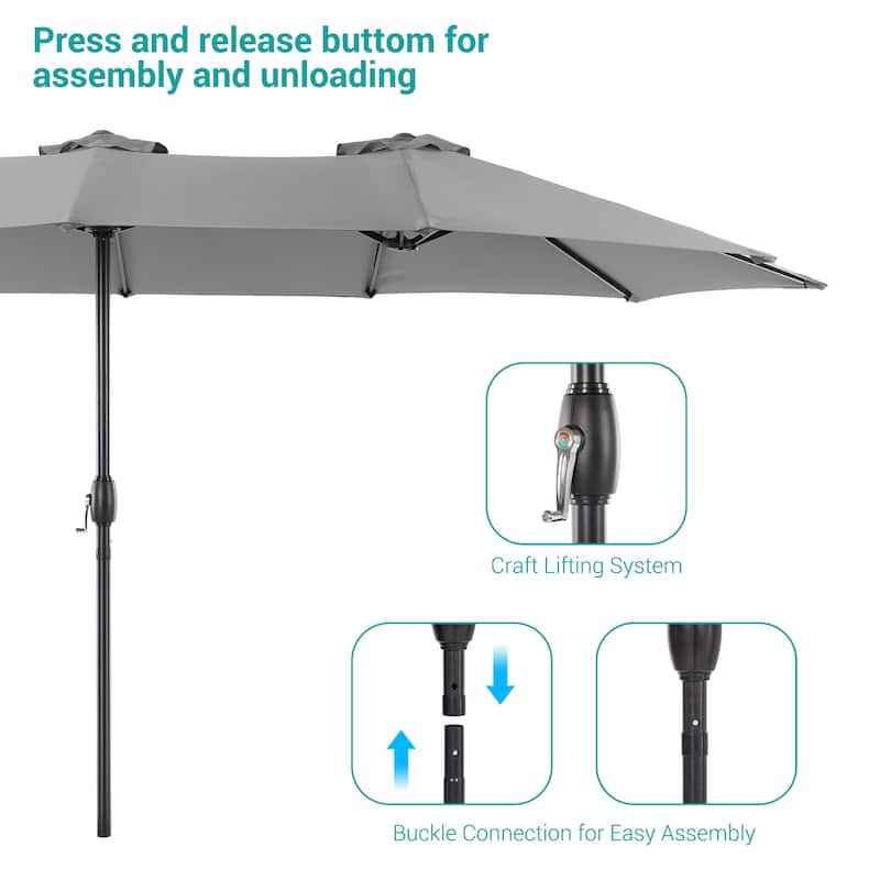 BONOSUKI 15x9ft Double-Sided Patio Umbrella Aluminum with Large Canopy