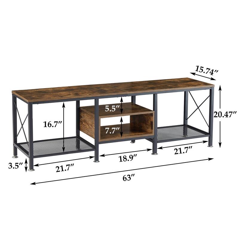 VECELO Large TV Console and TV Cabinet Industrial Entertainment Center for TVs up to 77, TV Stand