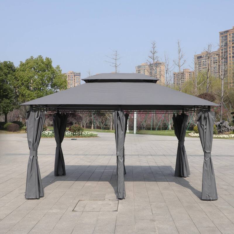 13x10 FT Outdoor Large Patio Shade Canopy with Ventilated Double Roof and Detachable Mesh Cover