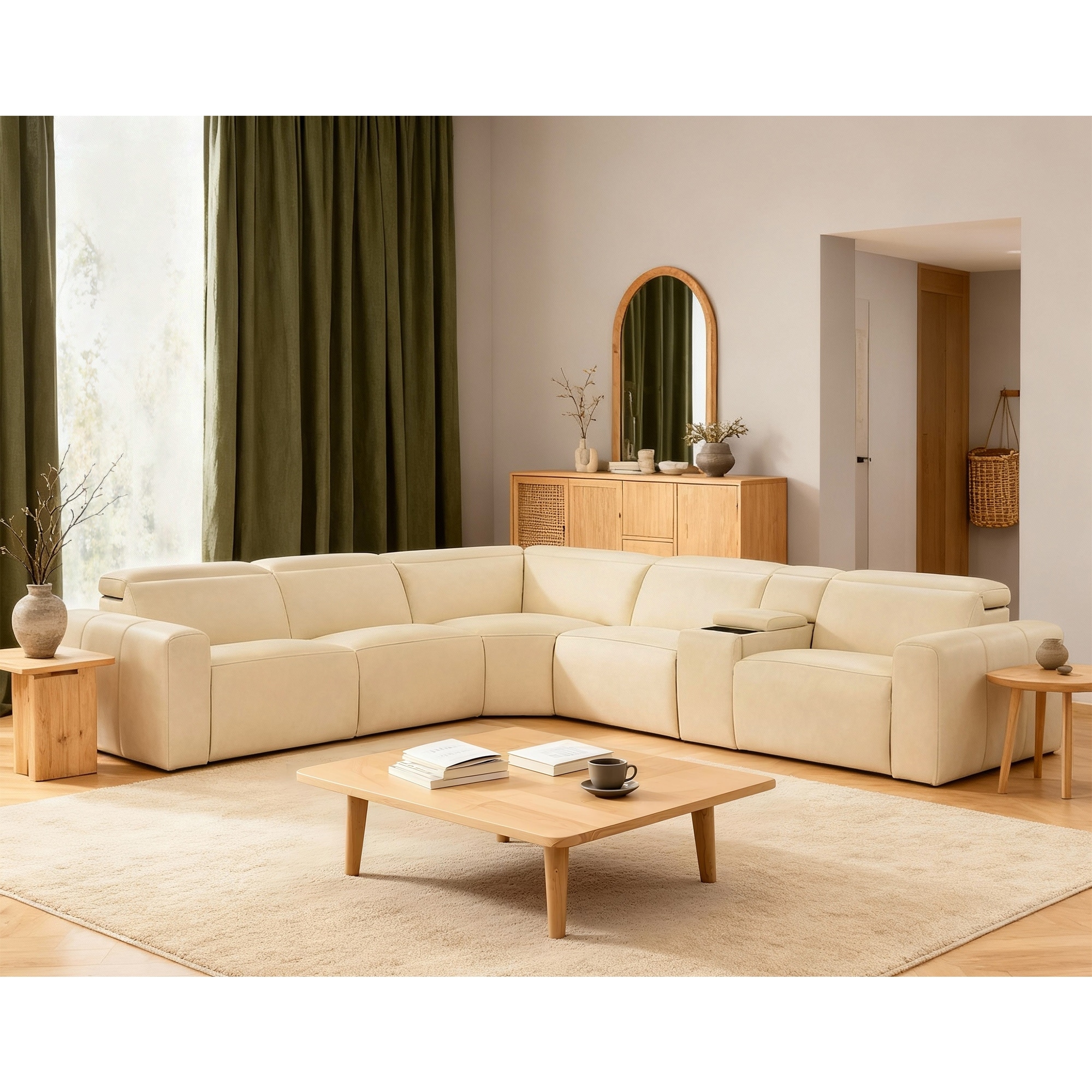 6PCS, 3 power Recliners, Leather Reclining Large Sectional with Power Headrest, Wireless Charging