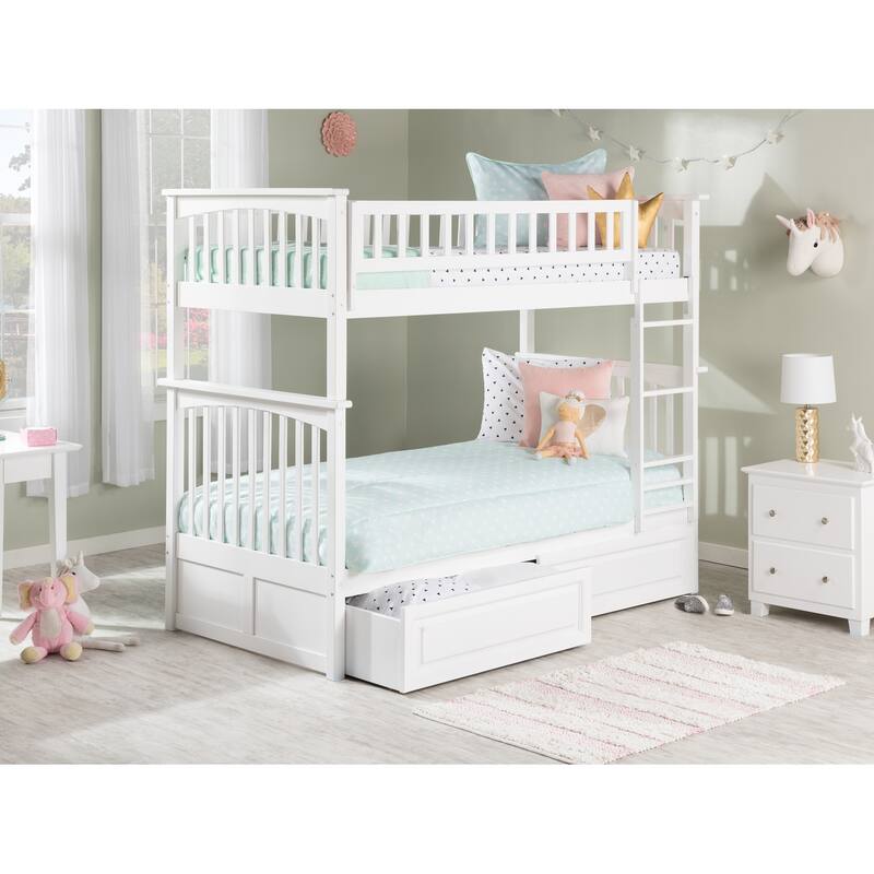 Columbia Bunk Bed Twin over Twin with 2 Drawers in White