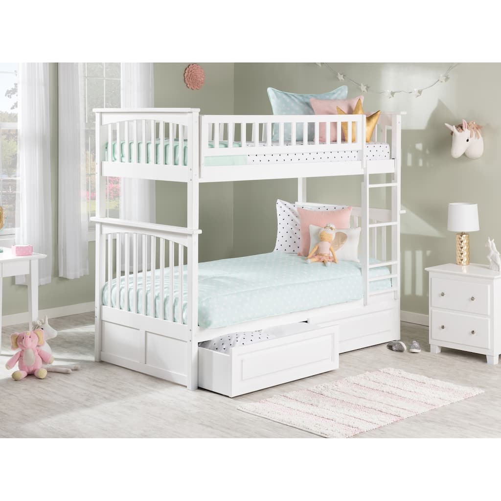 Columbia Bunk Bed Twin over Twin with 2 Drawers in White