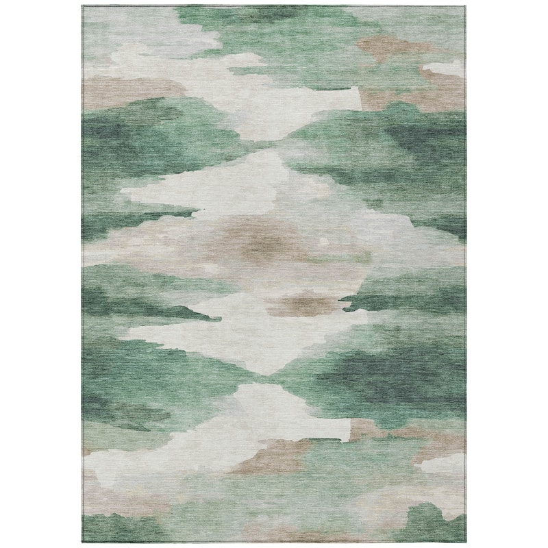 Machine Washable Indoor/ Outdoor Abstract Watercolor Chantille Rug