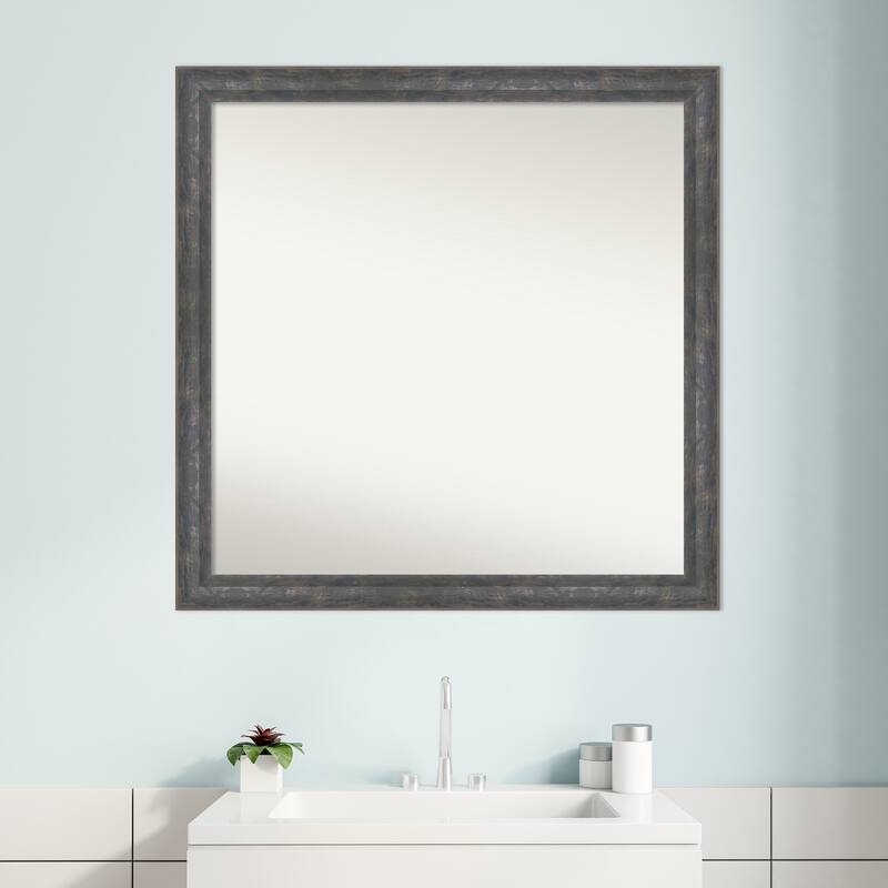 Angled Non-Beveled Wood Framed Bathroom Vanity Wall Mirror