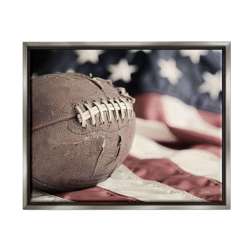 Stupell Football & American Flag Framed Floater Canvas Wall Art Design by Lori Deiter - 21 x 17 - Grey