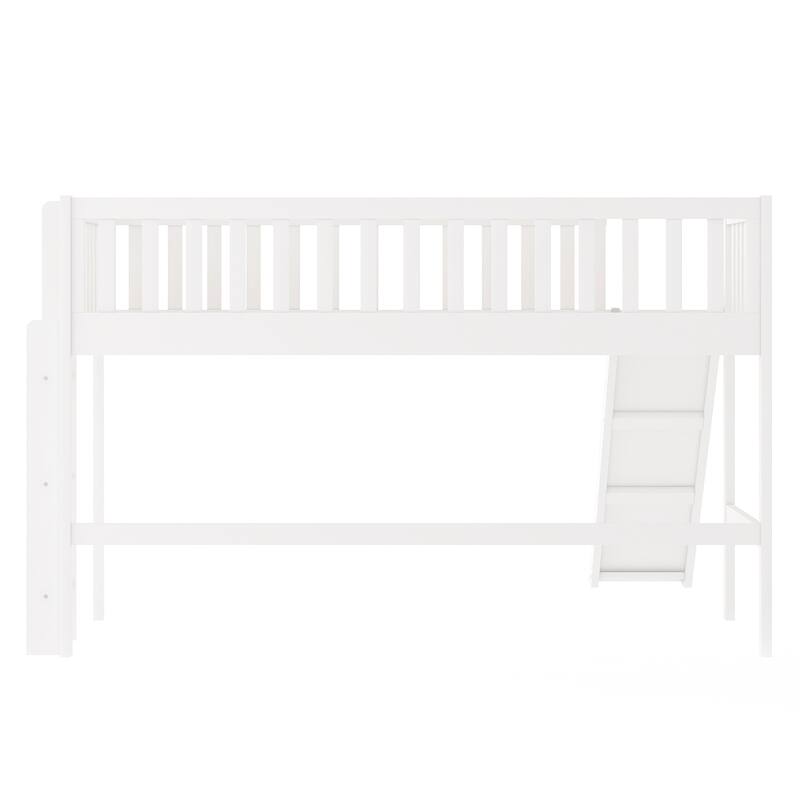 Twin Size Low Loft bed with Ladder and Slide,White