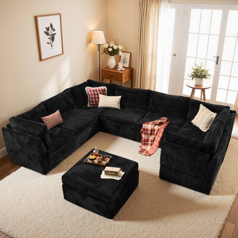 OVIOS Elegant L-Shaped Sofa - PlushBlack