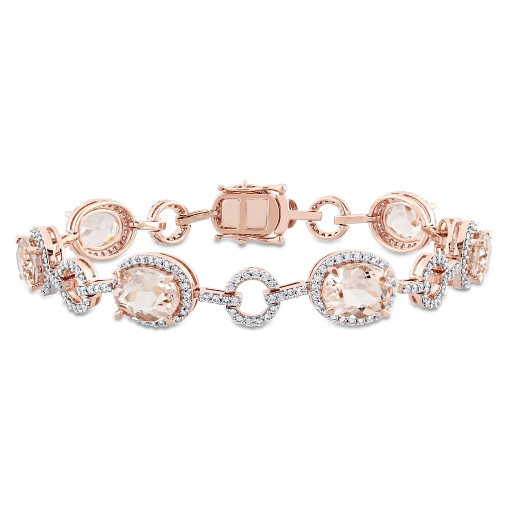 Miadora 11 3/4ct TGW Morganite and 1 1/2ct TW Diamond Link Bracelet in 14k Rose Gold