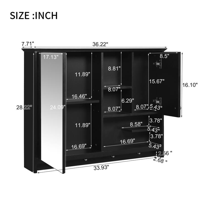 36 Inch Wall Mounted Medicine Cabinet, Bathroom Storage Cabinet with Mirror Door and Adjustabl Shelf