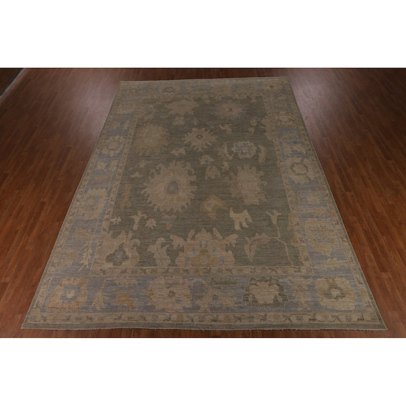 Grey Vegetable Dye Oushak Turkish Large Area Rug Handmade Wool Carpet - 9'11"x 13'10"