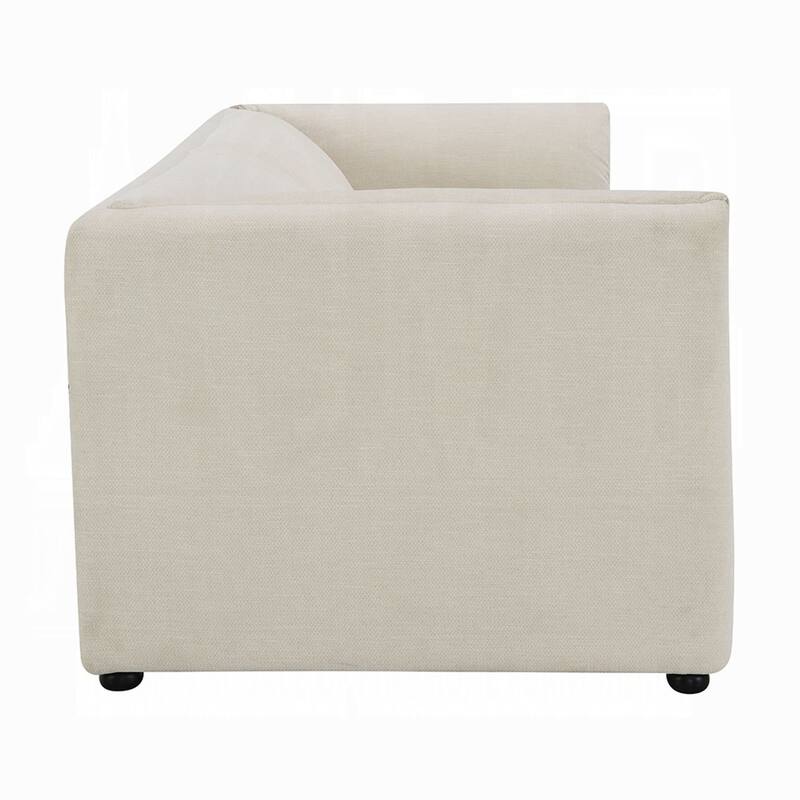 Kami Sofa, Slim Minimalist Pillow Armrests, Modern Ivory Linen 89 Inch