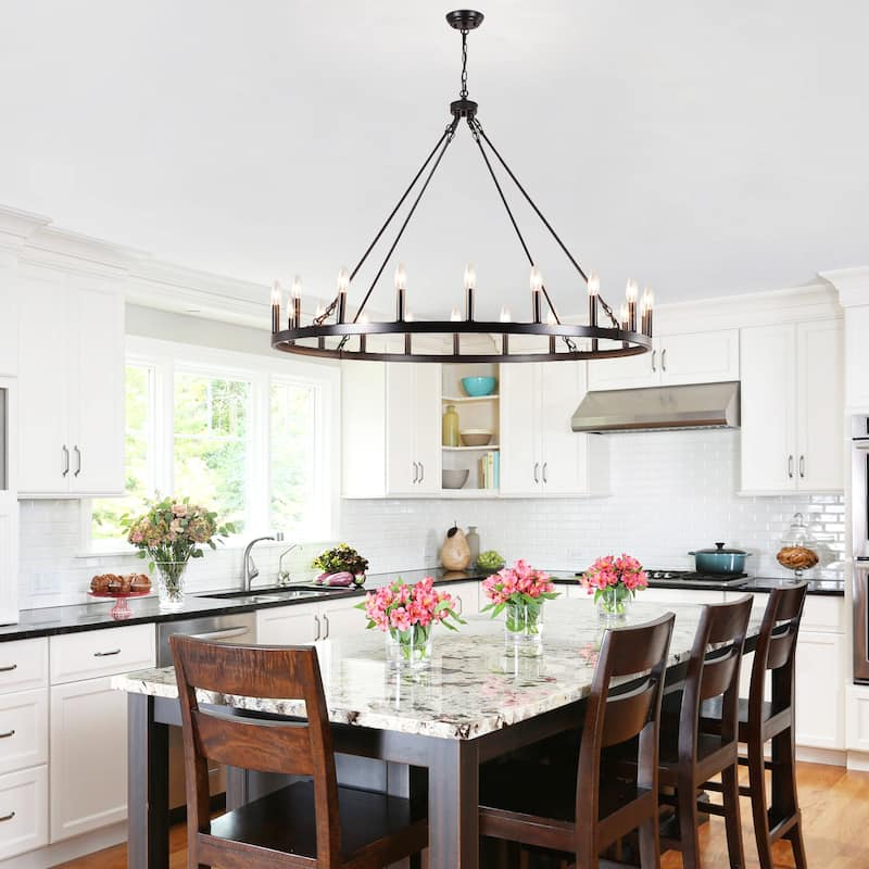 20-Light Foyer Farmhouse Wagon Wheel Chandelier for Dining Room Entryway Kitchen Island